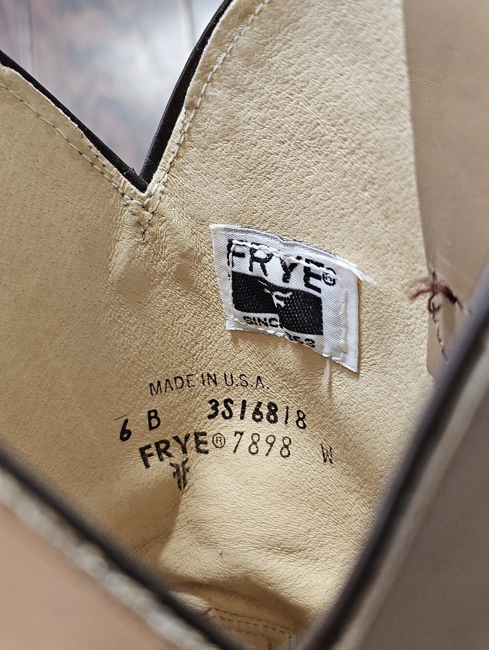 Vintage Frye 7898 Western Boots Size 6B Made in USA Tan Leather High Heel - Picture 12 of 12